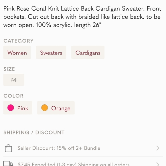 FINAL PRICE Pink Rose Coral Cardigan Sweater - Picture 5 of 5